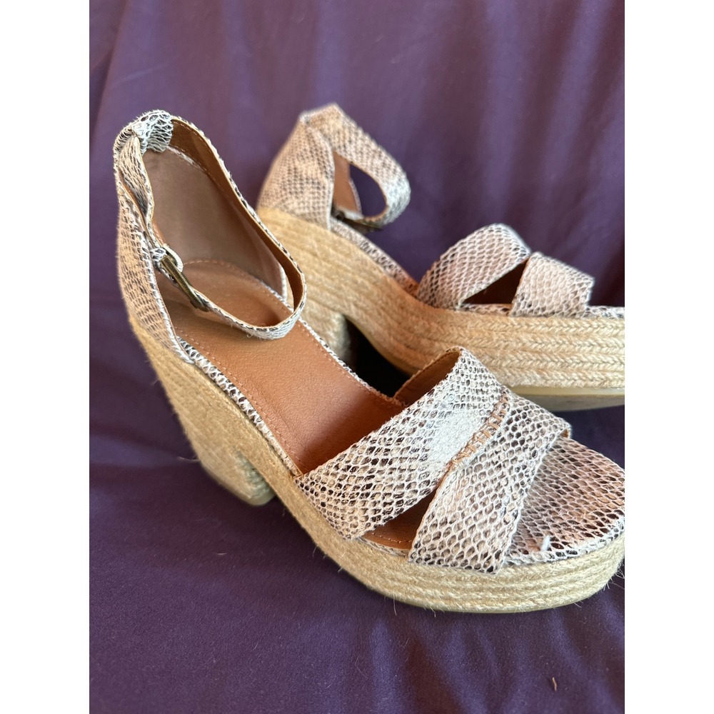 MI,IM Espadrille Platform Wedge Sandals Ankle Strap Snakeskin Print Size 6